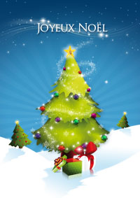 Joli sapin enneigé sur carte papier