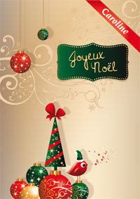 Carte de Noël, oiseau chantant