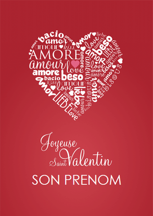 Carte joyeuse Saint Valentin dans toutes les langues