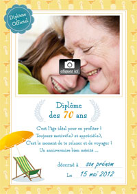 Diplôme des 70 ans personnalisable
